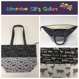 Large Tote Bag With Zip - Farm Sweet Farm - Charcoal and Animals Large Tote Bag With Zip - Farm Sweet Farm - Charcoal and Animals